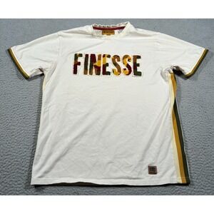 Makobi Finesse T-Shirt Mens Large White Camo Letter Patches Streetwear Crew Neck